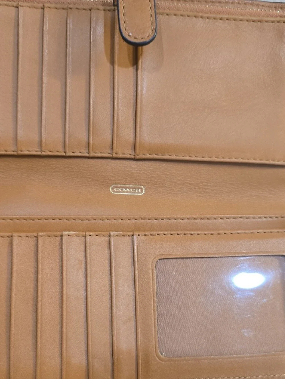 Coach Pebble Leather Zip Wallet in Tan